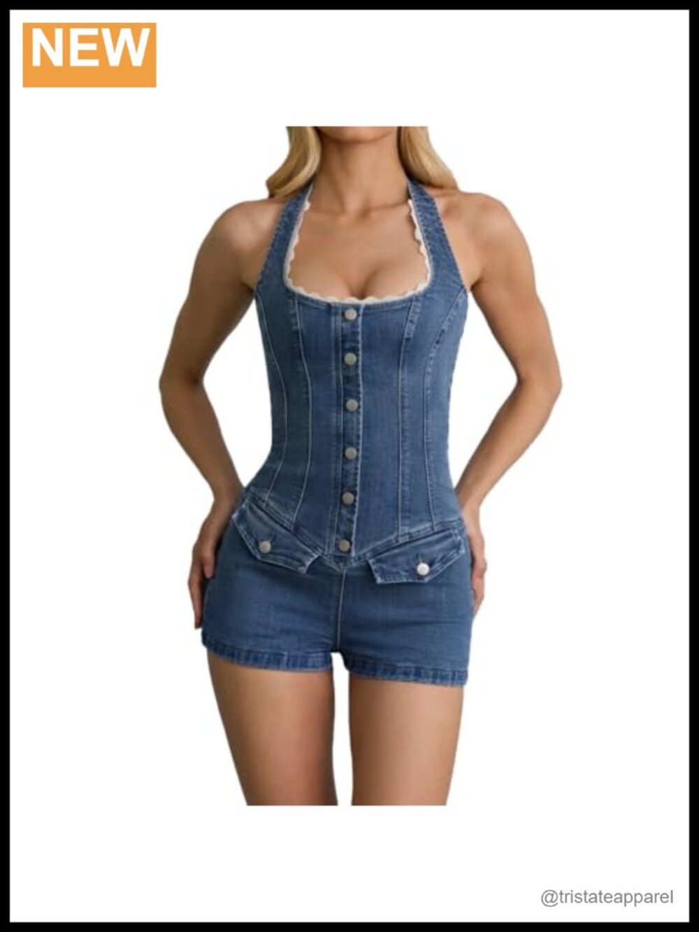 Denim Jumpsuit Halter Backless Jeans Shorts Sexy Summer Outfit